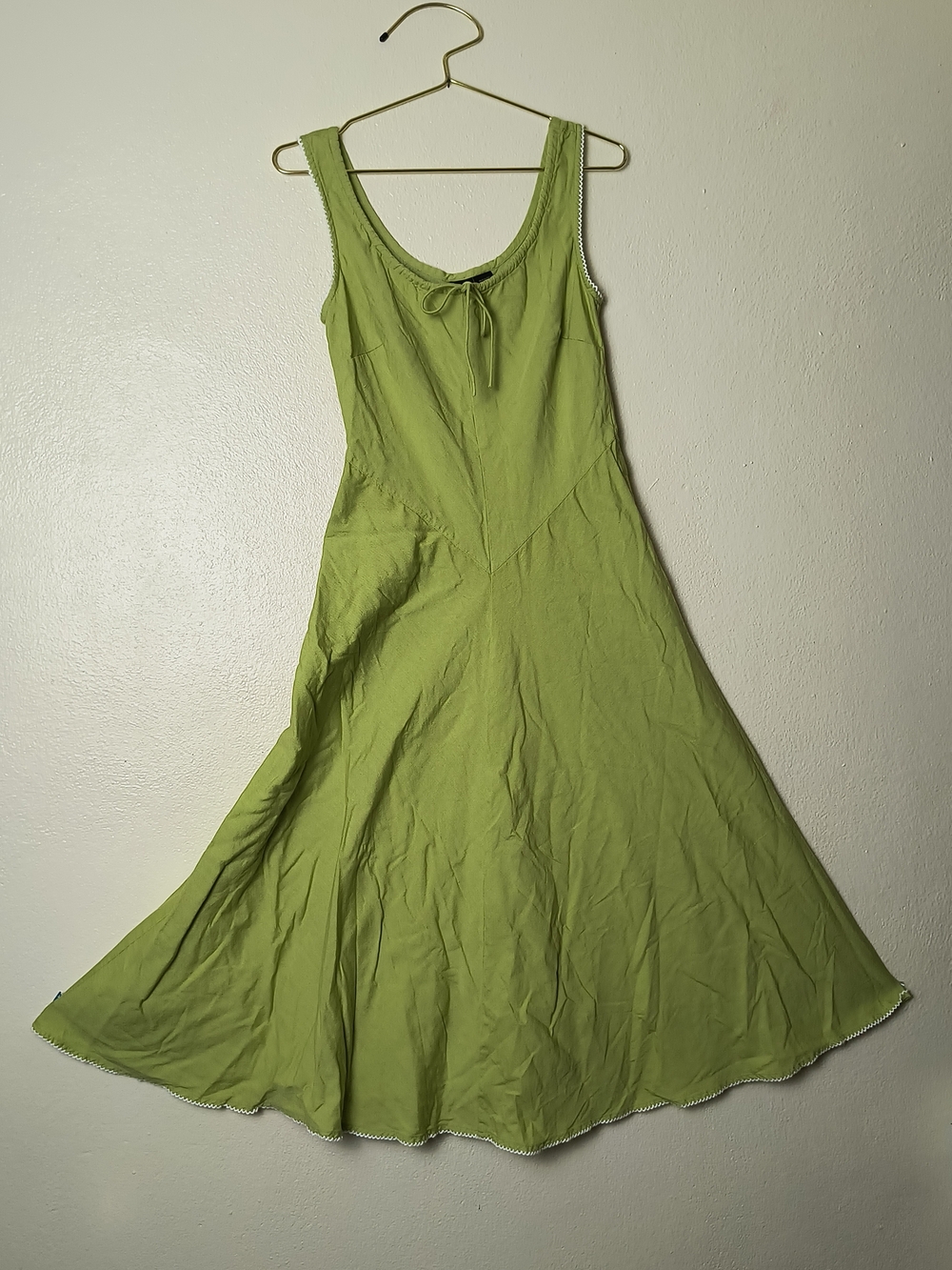 Cami Lime Green Scoop Neck Tie-Front Midi Dress - Linen Blend - Celery